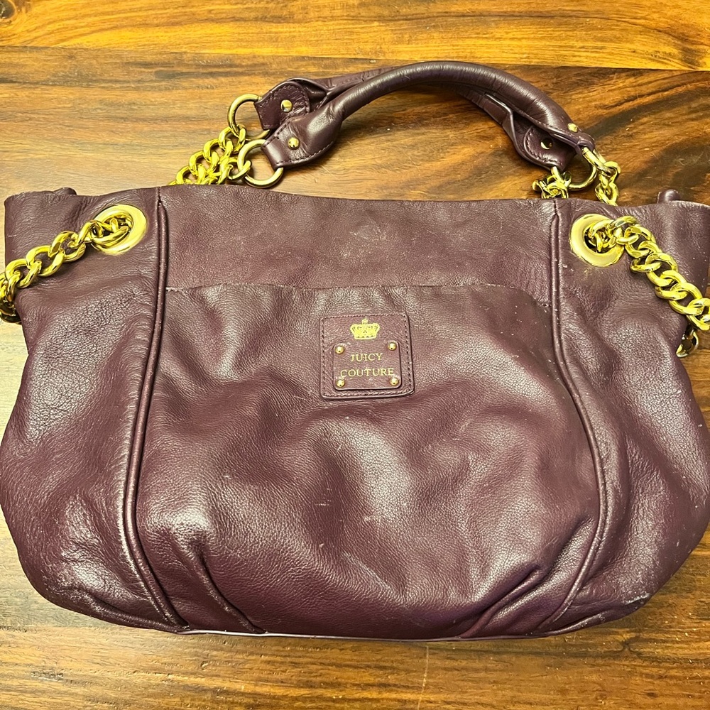 Juicy Couture Plum Leather Shoulder Bag with Gold Chains